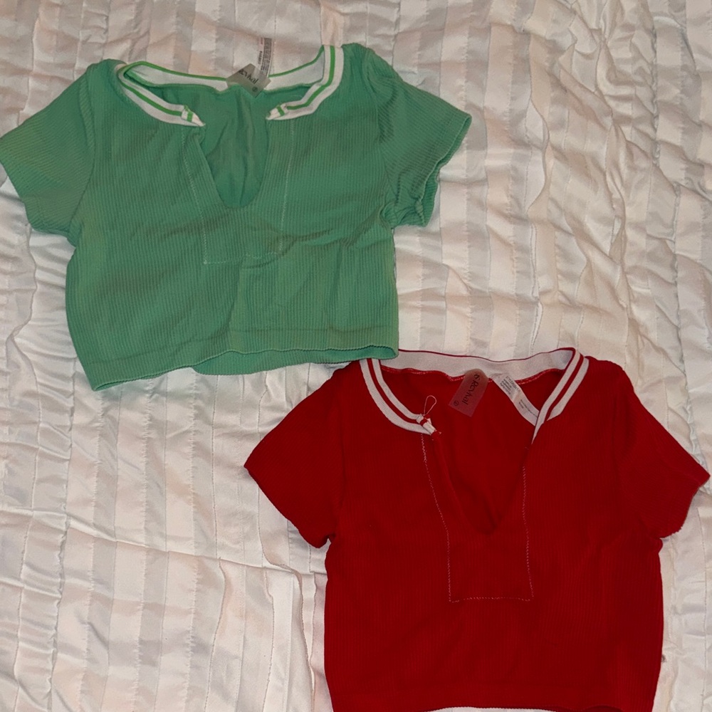 Altar'd State Green and Red Crop Tops